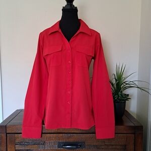 Calvin Klein Jeans Red Blouse Women's Small Travel Shirt Lightweight Collared